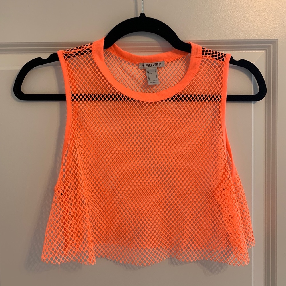 *WORN ONCE* Forever 21 Neon Orange Mesh Crop Tank